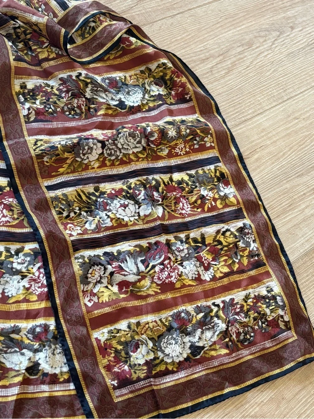 Vtg Anne Klein Silk Scarf Rectangle Floral Retro Earthy Old Money Quiet Luxury